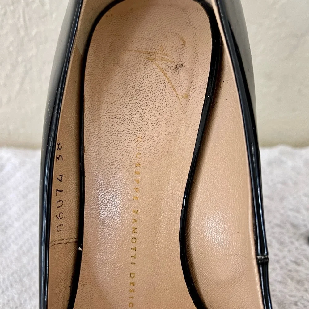 Giuseppe Zanotti Design Italian Black Patent Leather Peep-Toe Pumps Shoes 38 EUC - Picture 5 of 13